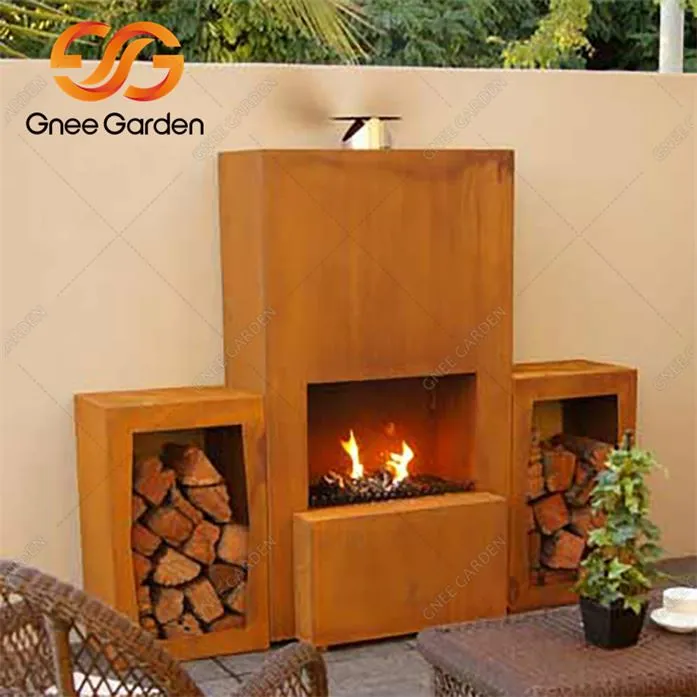 코르텐 스틸 뒷마당 벽난로