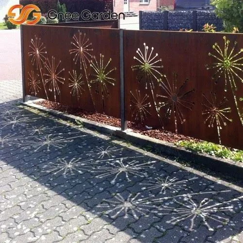 Garden Corten Steel Privacy Screen with Dandelion
